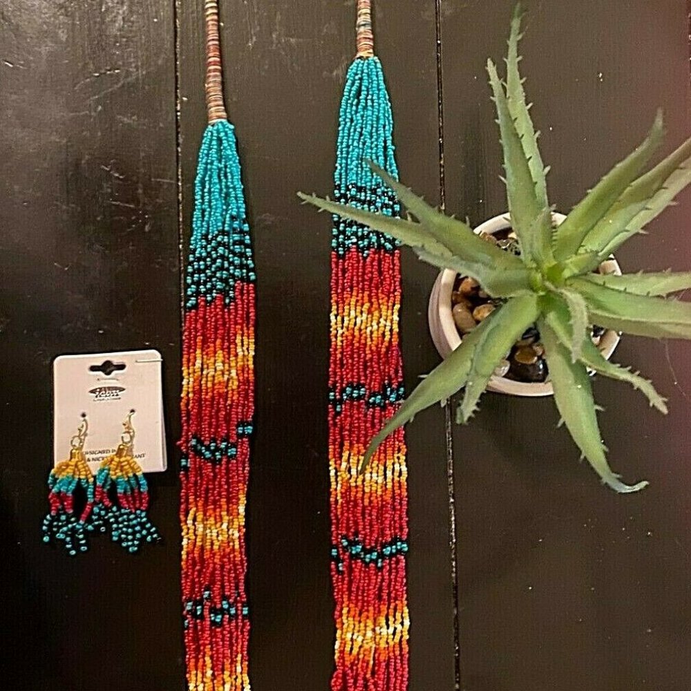 Southwestern 18strand Seed Bead Necklace turquoise Indian summer beaded jewelry - Picture 5 of 12